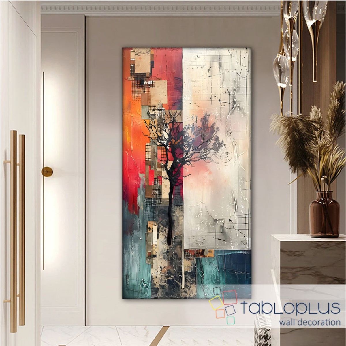 Abstract Lonely Tree Textured Partial Oil Painting - Wall Art